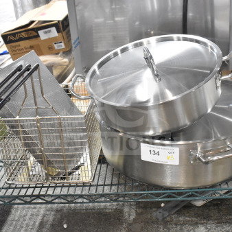 3 BRAND NEW SCRATCH AND DENT! Items Including Henny Penny 50703 Basket-Full Size-Autolift, 2 Stock Pots. 3 Times Your Bid!
