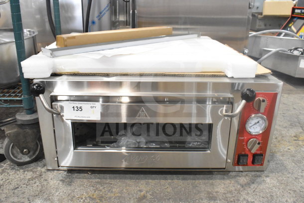 Brand new Avantco 177DPO18S single deck countertop pizza/bakery oven. Scratch and dent, 120 volts, 1 phase, stainless steel.