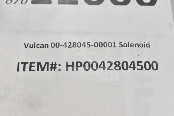 Vulcan 00-428045-00001 Solenoid label showing item number HP0042804500. Brand new, scratch and dent condition.