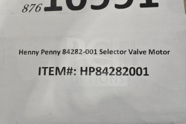 Henny Penny 84282-001 Selector Valve Motor label, item#: HP84282001, new condition, auction item.