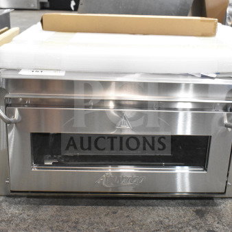 Brand new Avantco 177DPO18S single deck countertop pizza oven, scratch and dent, 120 volts, with temperature gauge.