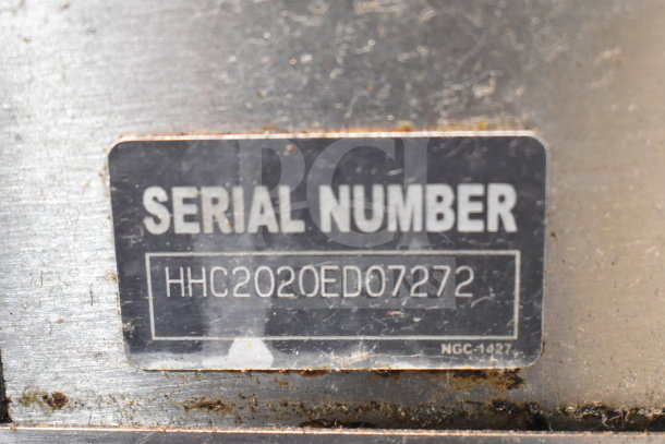 Serial number tag for Turbochef HhC2020 commercial oven. Serial: HHC2020ED07272. Shows wear, enhancing authenticity.