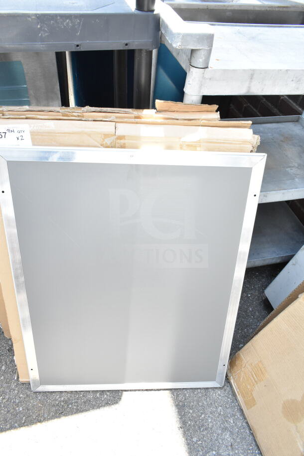 2 metal-framed panels; gray surface, silver edges. Includes two units. New condition, perfect for installations.