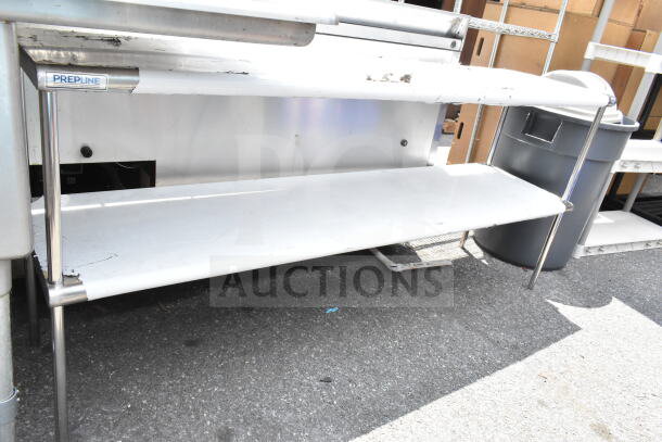 Prepline 2 Tier Over Shelf with stainless steel construction, showing signs of wear. Prepline label visible on the frame.