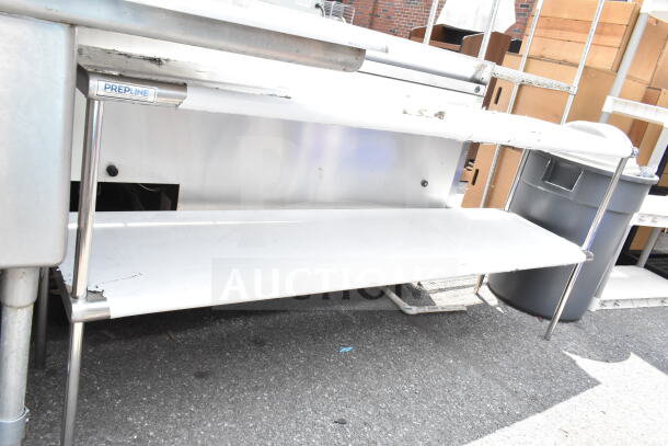 Prepline 2 Tier Over Shelf, stainless steel, good condition, visible brand label, two spacious shelves, sturdy design.