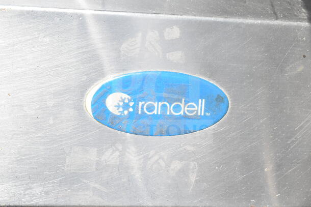 Randell Commercial Refrigerated Rail with blue logo, 115 volts, 1 phase, stainless steel finish, lightly scratched.