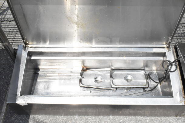 Randell Commercial Refrigerated Rail, 115 Volts, 1 Phase, stainless steel, visible wear, includes lids and power cord.