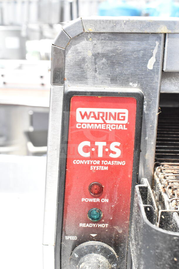 2021 Waring CTS1000B Commercial Conveyor Toaster Oven, 208 Volts, 1 Phase, with control panel and operational indicators.