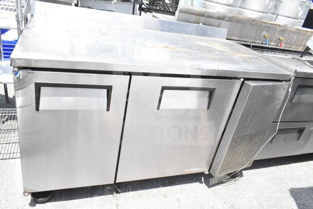 True 2 Door Work Top Cooler, stainless steel, 115 volts, 1 phase, durable design, ideal for commercial kitchens.