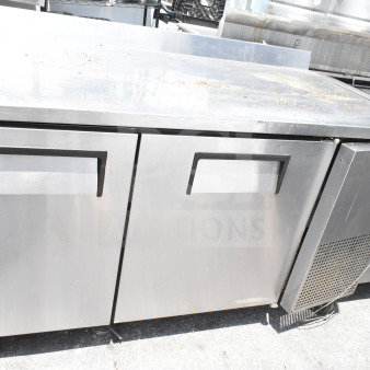 True 2 Door Work Top Cooler, stainless steel, 115 volts, 1 phase, durable design, ideal for commercial kitchens.