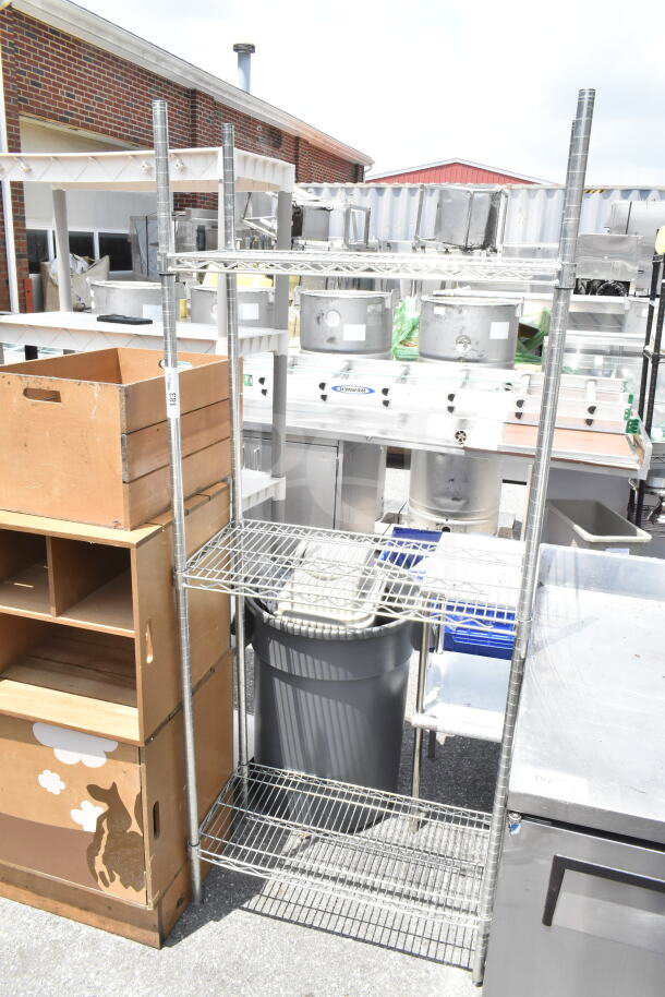 Chrome finish 3-tier wire shelving unit, standing condition, ready for dismantling, freight charges apply.