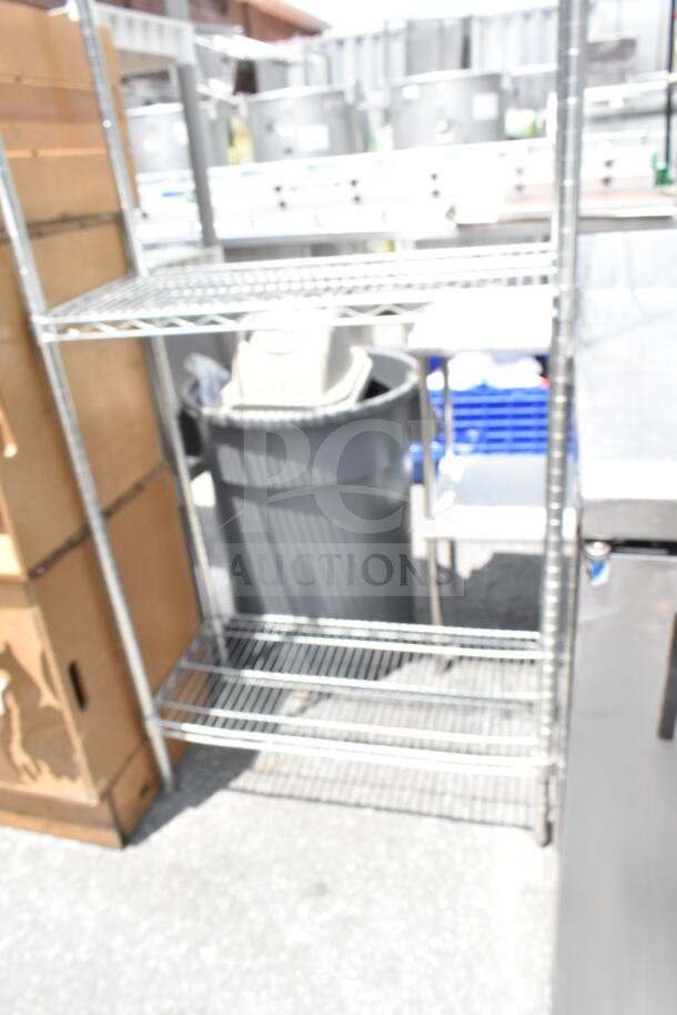 Chrome finish 3-tier wire shelving unit, freestanding, in good condition. Buyer must dismantle for pickup or shipping.