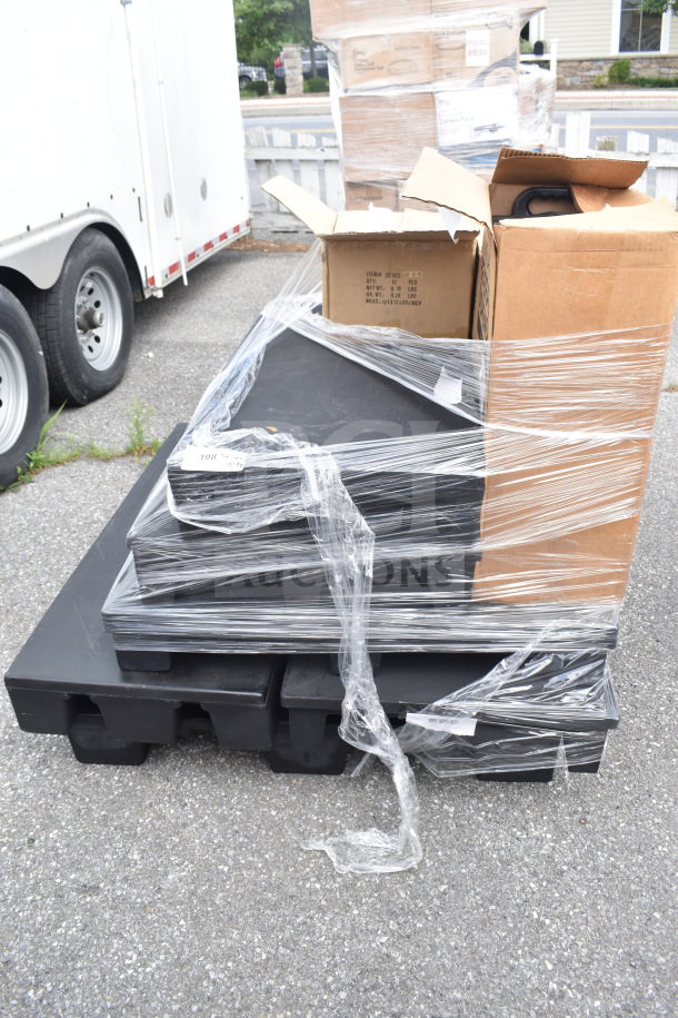 9 brand new scratch and dent items, including CaterGator beverage dispensers, on a pallet; wrapped, boxes labeled.