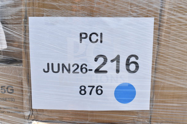 Bundle of 31 brand new scratch and dent items, includes cutlery packs, cold cups, lids, and bags. Marked "PCI JUN26-216".