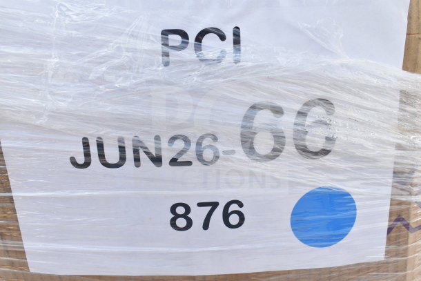 26 brand new scratch and dent items wrapped in plastic, labeled "JUN26-66 876." Includes cake circles, cups, bags, plates.