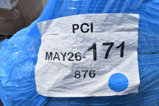 Blue plastic-wrapped pallet labeled "PCI MAY26-171 876," indicating 23 brand new scratch and dent items.