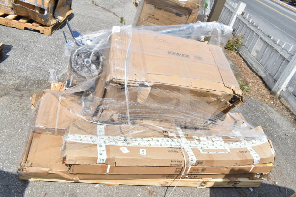 12 new scratch and dent items on pallet, including ice bin and shelf. Original packaging partially damaged.