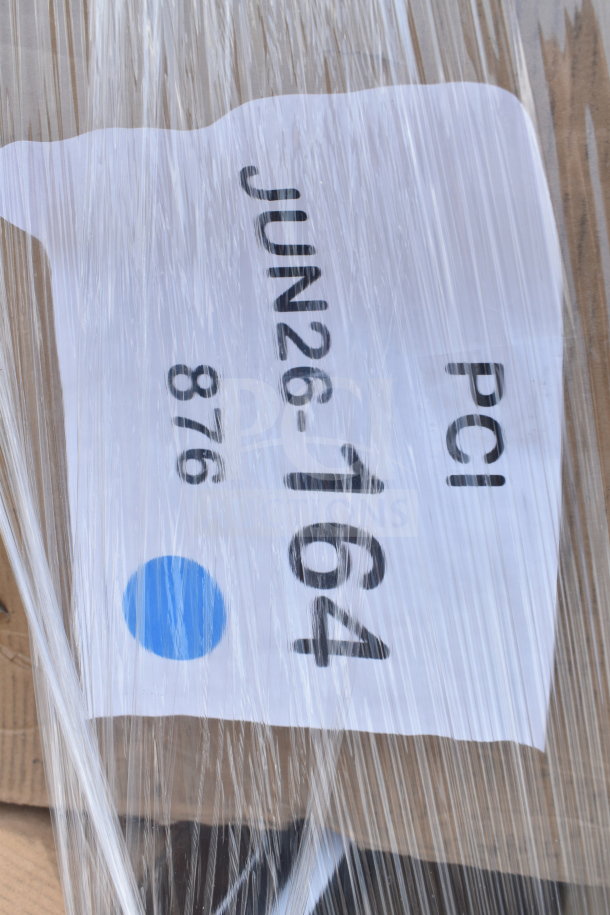 Plastic-wrapped pallet with label "PCI, JUN26-164." Contains 12 new scratch and dent items, including an ice bin and shelf.