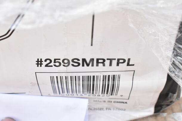 Barcode label showing #259SMRTPL, indicating batch details for 34 brand new scratch and dent items, Made in China.