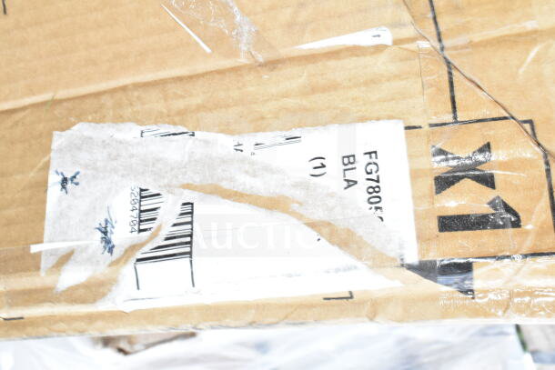 Cardboard box with partial shipping label, showing item code FG7805. Box contains brand new scratch and dent items.
