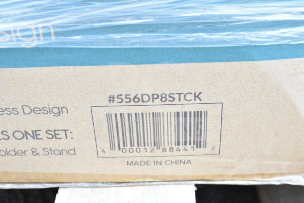 Cardboard box with product code #556DP8STCK and barcode, labeled "Made in China," for scratch and dent items.
