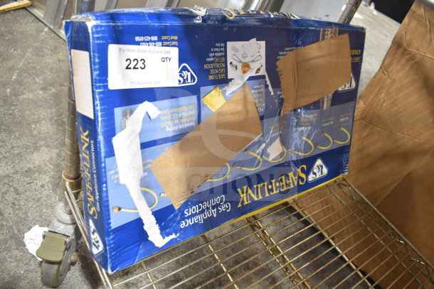 BRAND NEW SCRATCH AND DENT T&S Gas Hose; blue box, visible wear, taped packaging, item number 223 on box.