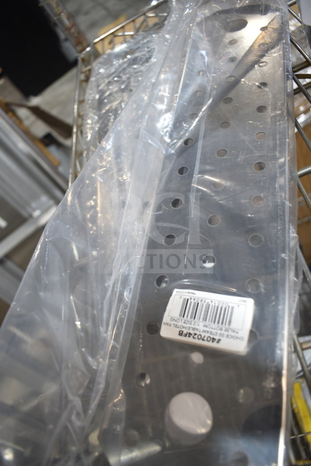 2 brand new Choice 1/2 Size Long Stainless Steel Steam Table Pan False Bottoms, model 407024FB, in original packaging.