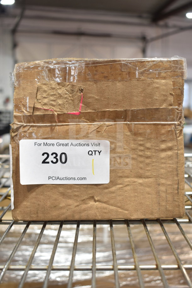 Brown cardboard box labeled "230 QTY" on a sticker, indicating it contains a brand new, scratch and dent Robertshaw 7000BMVR Gas Valve.