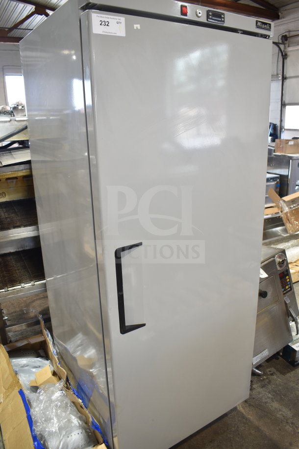 Migali SF60V commercial single door reach-in freezer, 115 volts, 1 phase, in good condition, with visible Migali branding.