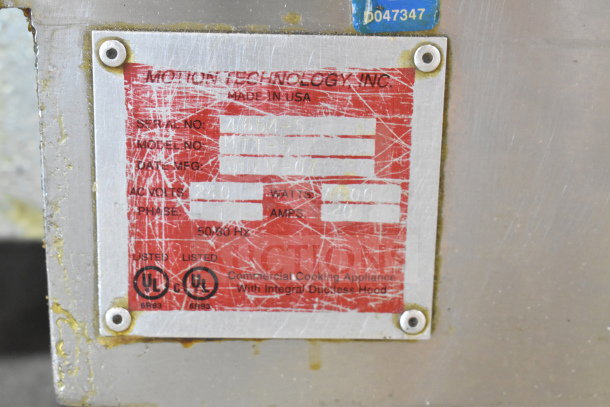Autofry MT1-5 commercial ventless fryer label, showing model, 240 volts, single-phase power details. Signs of wear.