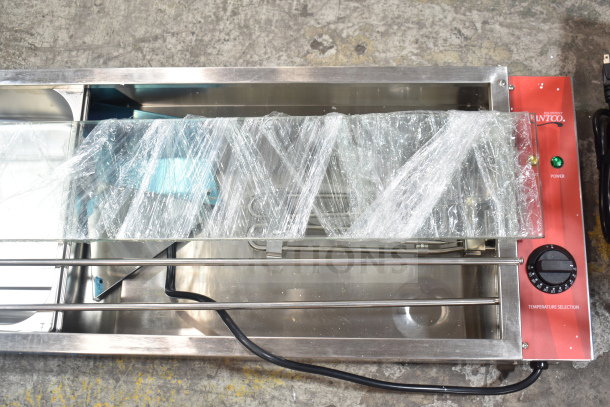 Brand new Avantco 177BMFW5 bain marie food warmer, 57" electric, 5 half-size wells, 120V, with wrap and minor scratches.