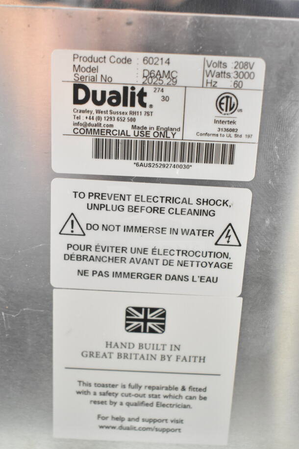 BRAND NEW Cadco CTW-6M 6-slice toaster, 1" slots, 220V, 1 phase. Light scratches, "Commercial Use Only" label visible.