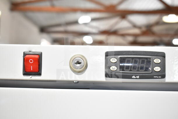 KoolMore SR60V commercial freezer control panel, featuring on/off switch, digital display, and key lock.