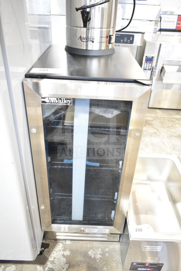 Brand new AvaValley 342BRC78SZ beverage cooler, 78-can capacity, glass door, 120 volts, minor scratches, ideal for merchandising.