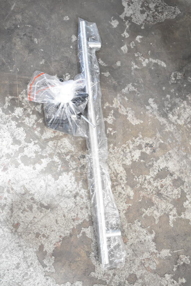 Plastic-wrapped metal handle for AvaValley 342BRC78SZ beverage cooler, brand new condition, on concrete floor.