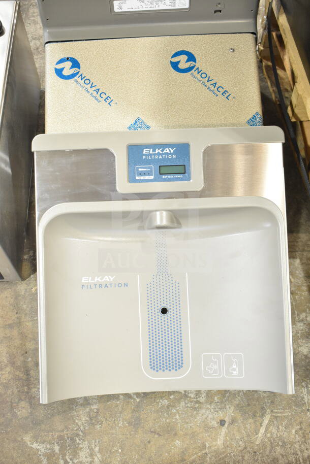 Elkay ENKLZS8WS_1A light gray hands-free bottle filling station with drinking fountain, brand new, minor dents, 115V.