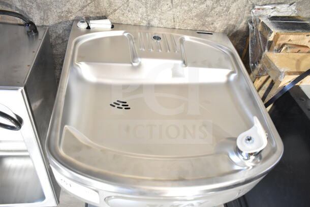 Elkay ENKLZS8WS_1A light gray hands-free bottle filling station with drinking fountain, 8 GPH, 115V, brand new, minor scratches.