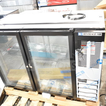 New Beverage Air BB48HC-1-G-B black glass door bar refrigerator, 48", counter height, 115V, with minor scratches.