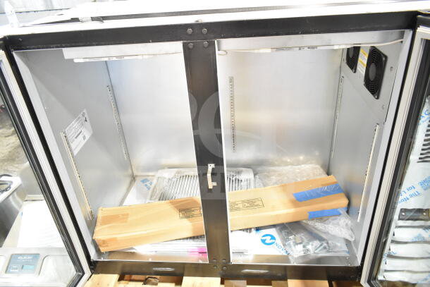 BRAND NEW Beverage Air BB48HC-1-G-B back bar refrigerator, 48" black, glass doors, 115 volts, scratch and dent condition.
