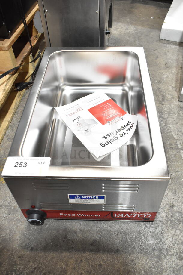 Brand new 2026 Avantco 177W50 full-size electric countertop food warmer, 12" x 20", 120V, 1 phase, labeled, minor dents.