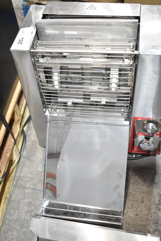 Brand new Avantco 177CPBTR66A commercial compact vertical contact bun toaster, 120V, 1 phase; minor cosmetic scratches.