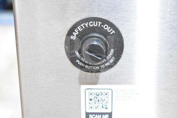 Avantco 177CPBTR66A bun toaster safety cut-out switch and QR code for manual access on stainless steel surface.