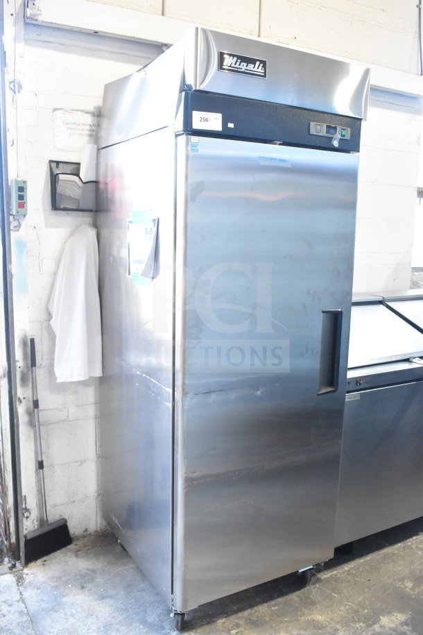 Migali C-1F-LHH-HC single door reach-in freezer, 2019 model, stainless steel, new with minor dents, 115V, 1 phase.