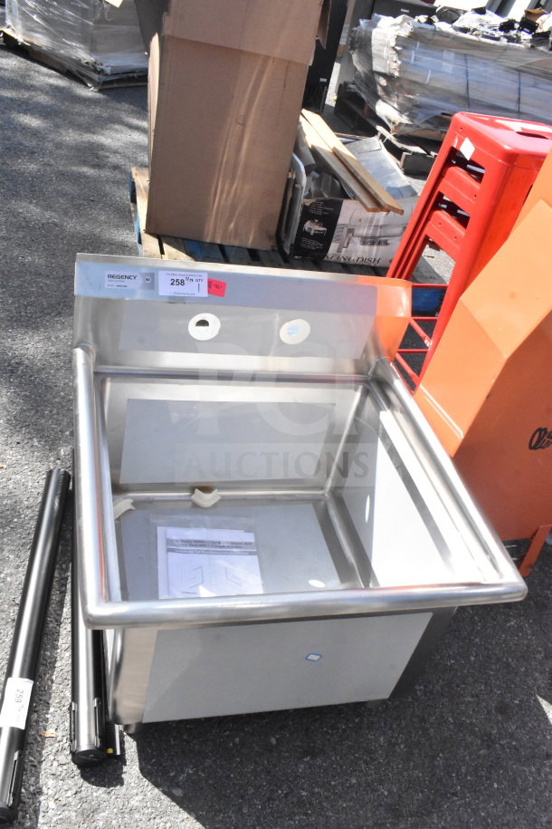 Fryclone Regency 600S12424 single bay sink, scratch and dent, model 259os100, new, no legs, shown with installation guide.
