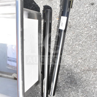 2 new Lancaster Table & Seating 36" black metal stanchions with 78" retractable belt, scratch and dent, no base included.