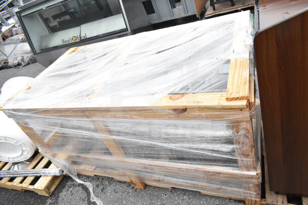 Brand new Steelton 522CS31818, 90" commercial sink, crated with two 18" drainboards, 18" x 18" x 12" bowls. No legs.