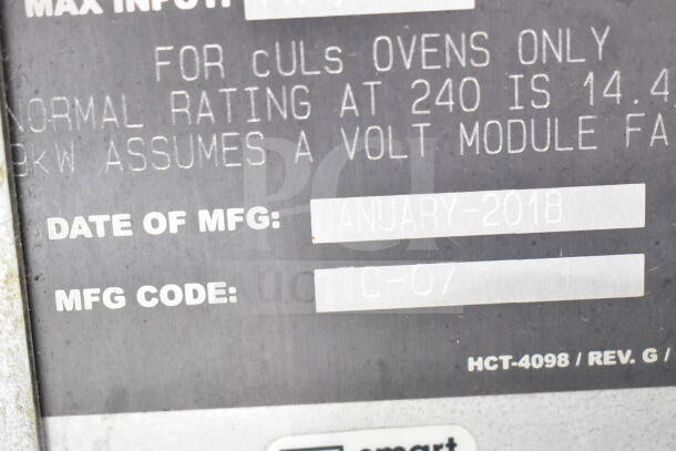 Label close-up showing Turbochef HhC2020 manufacturing details: Date of MFG: January 2018, MFG Code: TC-07.