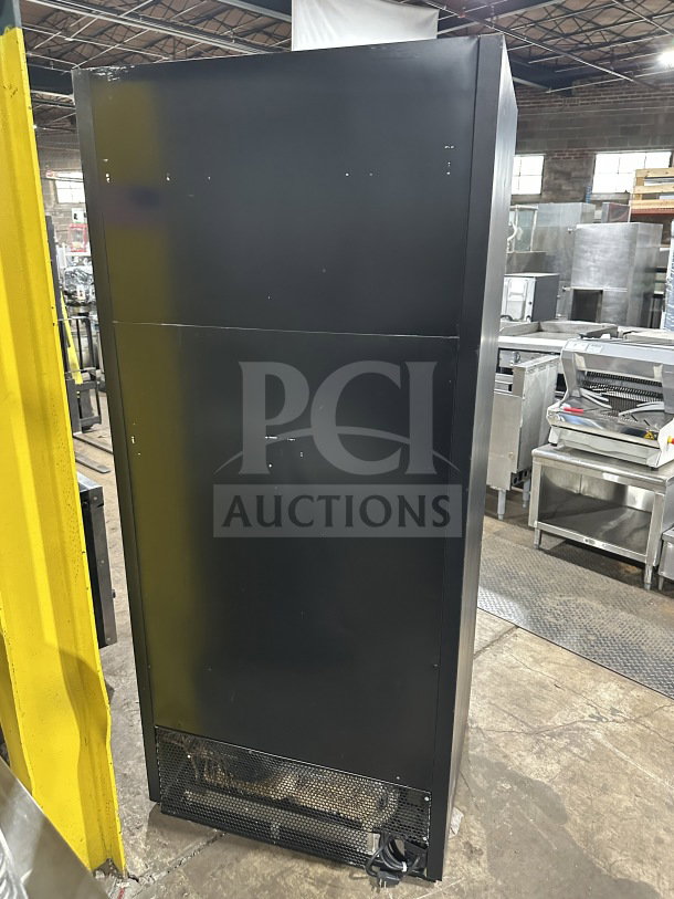 True TAC-36 commercial black multi-tier refrigerated open-air display case with pull-down night curtain, model SN 7546117.