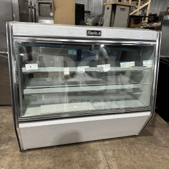 Leader 2019 stainless steel 60" deli display case, model ERHD60ESR. Features slanted glass, adjustable shelves, storage.