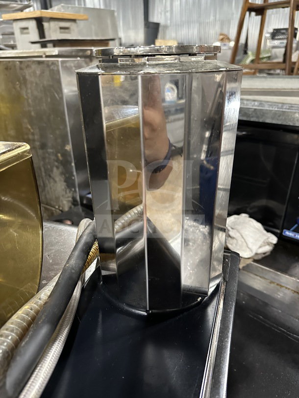 Thermoplan Mastrena II espresso machine, stainless steel, Model M2CS, with drip tray and 3 bean hoppers, in used condition.